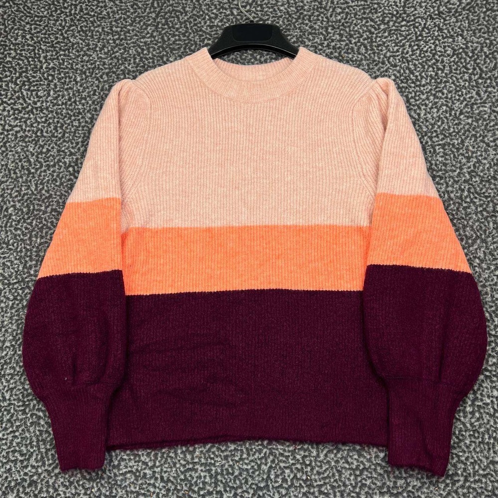 Ava & Viv Sweater Women Size X Colorblock Ribbed Knit Balloon Sleeve Pink